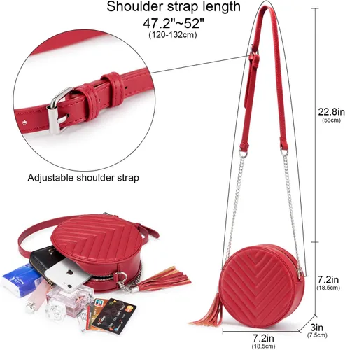 Vista 3 de Realer Bolso bandolera redondo con borla circular para mujer, cartera pequeña de noche con cadena