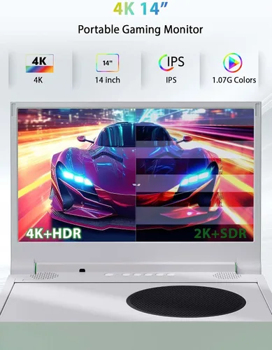 Vista 2 de DEPGI Monitor de juegos portátil 4K de 14 pulgadas con pantalla IPS para Xbox Series S (no incluido) con control remoto, monitor portátil con HDR10