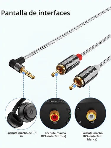 Vista 2 de CableCreation Cable de ángulo de 0.1 in a RCA de 1,6 pies/1.6 ft Negro&blanco