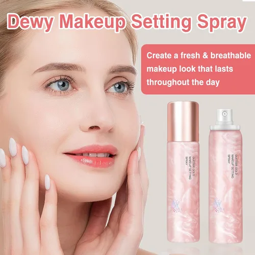 Vista 7 de Spray fijador de maquillaje brillante, spray de ajuste hidratante para cara, acabado radiante brillante de larga duración, ligero y refrescante