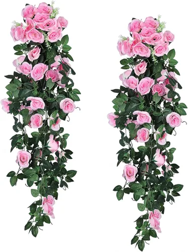 Vista 36 de RECUTMS - Guirnalda de flores artificiales colgantes de rosas negras, 2 guirnaldas florales falsas de 3.3 pies con 30 luces LED para pared