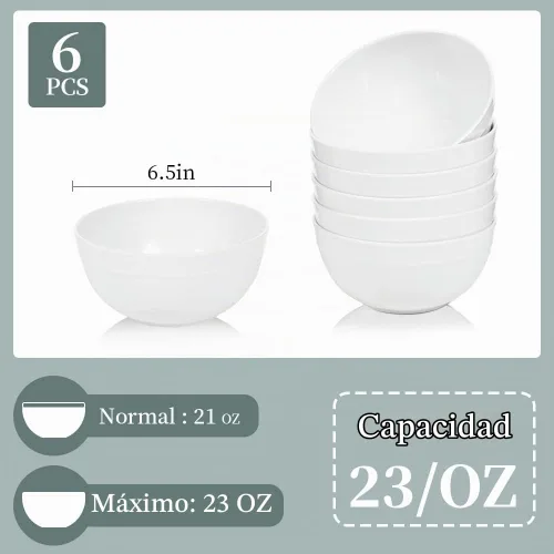 Vista 3 de Cuencos de melamina para cereales - Cuencos blancos de 23 onzas