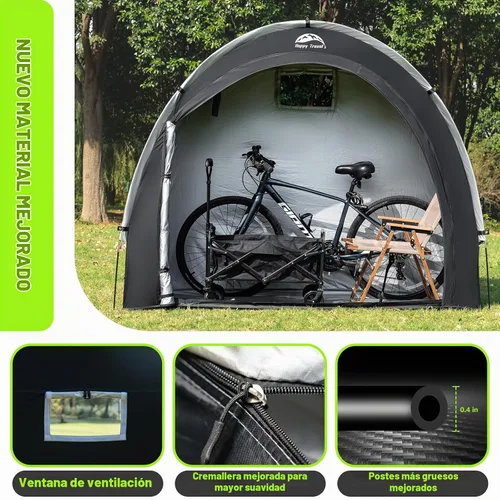 Vista 5 de Happy Travel Carpa Cobertizo de Almacenamiento de Bicicletas, Refugio Cubierta Impermeable para Bicicletas al Aire Libre con Ventana para 2/3/4/6