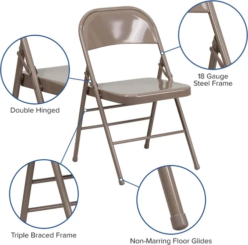 Vista 4 de Flash Furniture Serie Hércules Silla plegable de metal de triple soporte y doble bisagra - beige