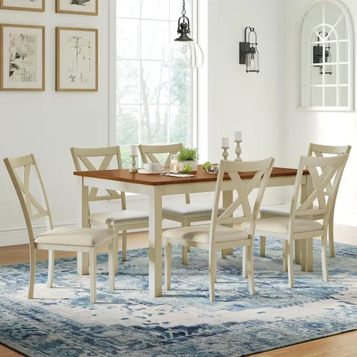 Vista 16 de AMERLIFE Mesa de comedor de granja de 79 pulgadas para 6 a 8, mesa de comedor rectangular grande de madera maciza con patas cónicas romanas, mesa