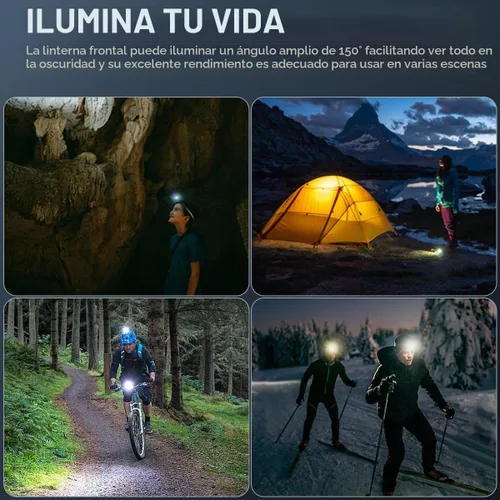 Vista 7 de Faro recargable 2 unidades, luces de cabeza superbrillantes para la frente, 5 modos de luz de cabeza impermeable con sensor de movimiento, linterna