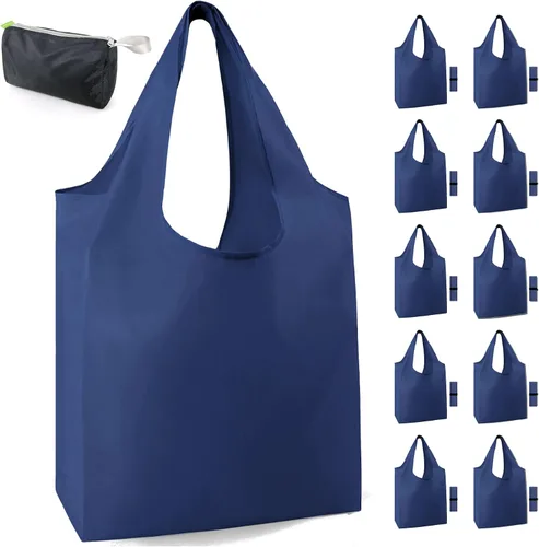Vista 15 de BeeGreen Bolsas de comestibles reutilizables de Navidad con bolsa de almacenamiento con cremallera, paquete de 10 bolsas de compras reutilizables a