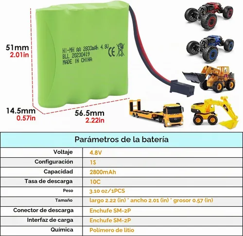 Vista 2 de Batería recargable AA de 4.8 V 2800 mAh con enchufe SM-2P y cable de carga USB para SY-E511 RC Excavadora Camión Ingeniería Vehículo E562 TD141 RC
