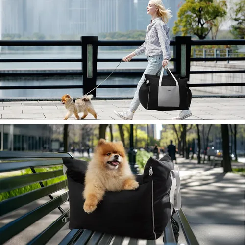 Vista 5 de Lesure Asiento de Coche Elevador para Perros Pequeños - Asiento de Coche Impermeable para Perros con Bolsillos de Almacenamiento, Correa