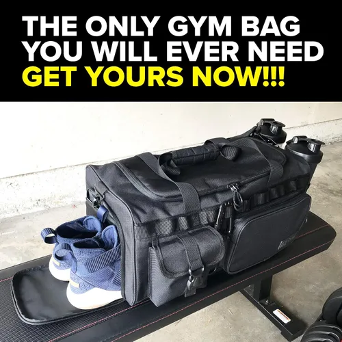Vista 7 de Fitdom Bolsa de lona táctica negra de 20 pulgadas y 32 L con compartimento para zapatos. La mejor bolsa de entrenamiento para hombres y mujeres. La