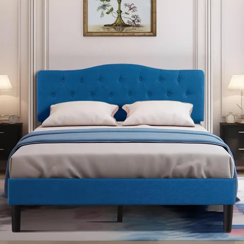 Vista 14 de VECELO Base de cama de plataforma de tamaño individual con cabecera tapizada de tela y soporte de listones de madera, no necesita somier/fácil Beige