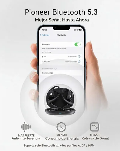 Vista 8 de Auriculares de oreja abierta, verdaderos auriculares inalámbricos con ganchos para los oídos, auriculares de conducción de aire, control táctil