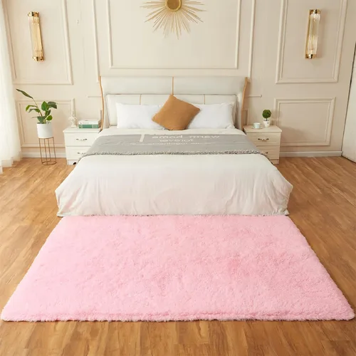 Vista 9 de AMTOVO - Alfombras peludas para sala de estar, alfombra grande de 5 x 7 pies, rosada, esponjosa, de liquidación, alfombra para dormitorio, alfombra