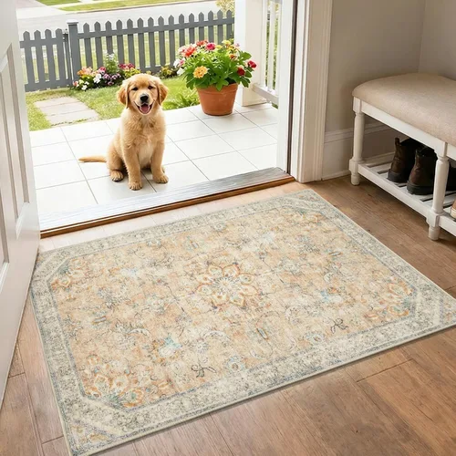Vista 35 de jinchan Alfombra vintage de 2 x 3 pies para entrada, lavable, diseño floral romántico, tapete pequeño antideslizante, tapete ligero de bajo perfil