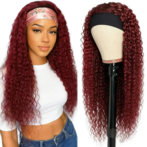 Vista 17 de XSY: Peluca de diadema de cabello humano de onda profunda sin pegamento, sin encaje frontal, peluca de diadema rizada, lista para usar y llevar