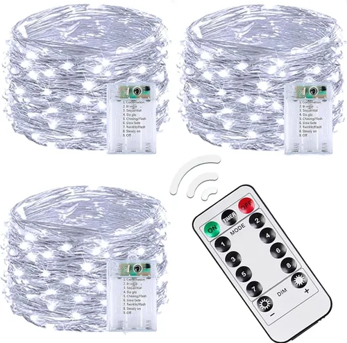 Vista 12 de Serie de luces LED RGB parpadeantes que cambian de color, funciona con pilas, para decoración de interiores y exteriores, con temporizador y control