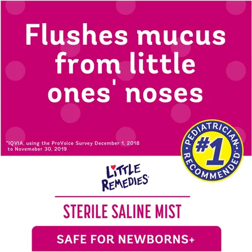 Vista 2 de Little Remedies Bruma nasal salina estéril para bebés, segura para recién nacidos para aliviar la nariz tapada y seca, 3 onzas líquidas