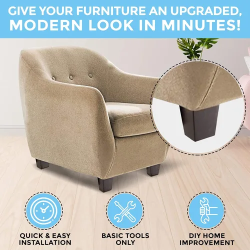 Vista 2 de The Blue Cactus Company Juego de 4 patas de madera para muebles (negro, cuadradas)