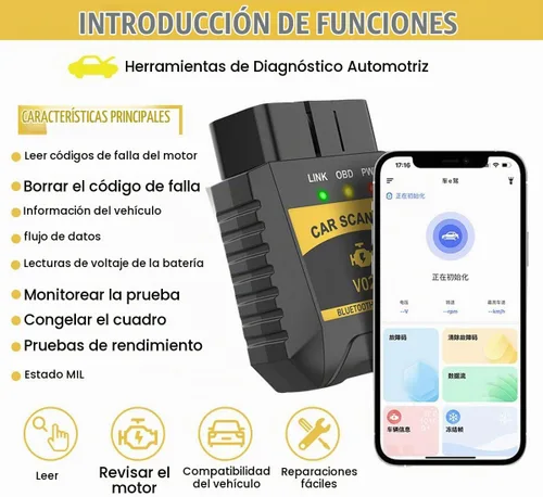 Vista 3 de ZIMISI Lector de escáner OBD2, lector de código de coche que se conecta al teléfono, herramienta de escaneo de diagnóstico automático, escáner OBD2