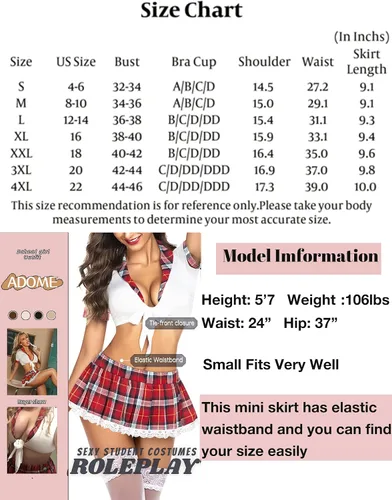 Vista 6 de ADOME - Conjunto de lencería sexy para mujer diseño de colegiala estudiante para juegos de roles