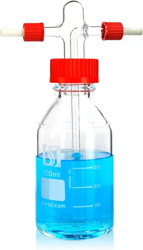 Vista 9 de ALWSCI Botella de lavado de gas de 8.5 fl oz de vidrio de laboratorio