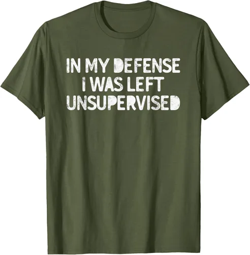 Vista 6 de Camiseta divertida con texto en inglés "Saying In My Defense I Was Left Unsupervised" Negro