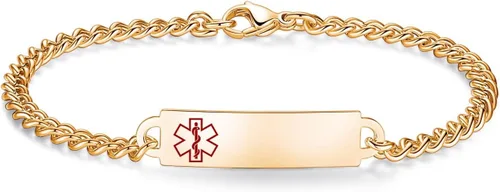 Vista 84 de Pulseras de identificación de alerta médica de 6.5 "-8.5" para mujeres, pulseras de emergencia médica de acero inoxidable, grabado gratuito