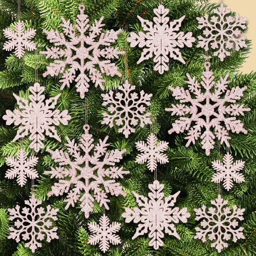 Vista 11 de KatchOn, Adornos dorados de copo de nieve para árbol de Navidad, grande, paquete de 36 unidades, adornos de copo de nieve con purpurina