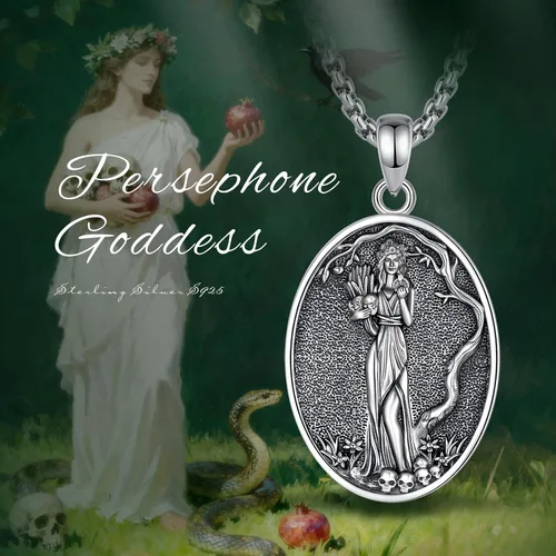 Vista 173 de EUDORA Collar de plata de ley 925 con moneda Hécate, Athena, Perséfono, Nyx, diosa de la luna triple, diosa celta, rueda de Hécate, llave, regalo