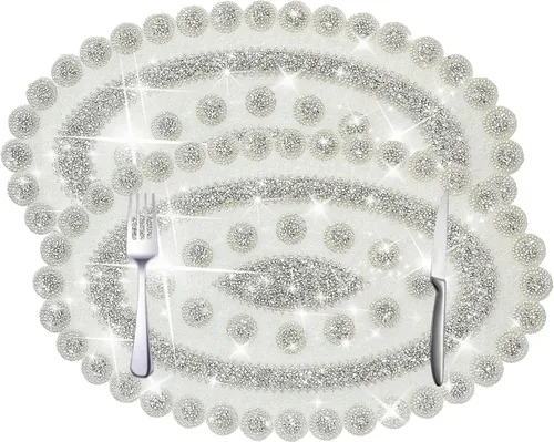 Vista 13 de Juego de 1 mantel individual redondo en negro, manteles individuales brillantes resistentes al calor, lavables, para cena, cocina, boda, decorativos