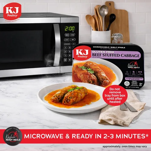Vista 4 de KJ Poultry Kosher para comidas sin gluten, rollos de repollo relleno de carne de res en salsa (paquete de 1) entrada preparada completamente cocida