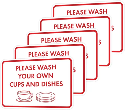 Vista 51 de Letrero clásico enmarcado con texto en inglés «Please Wash Your Own Cups and Dishes» (negro)
