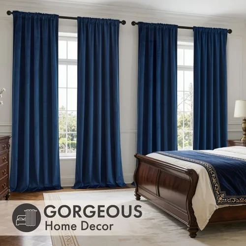 Vista 3 de MIULEE Navy Blue Velvet Curtains 4 Panels Set Back Tab 40 x 96 Inch Long Azul marino