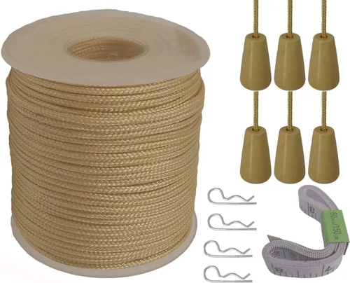 Vista 5 de Y-Axis Rollo de 150 yardas de nailon trenzado blanco claro de 0.039 in con 6 pomos de cuerda de madera blanca + cinta suave