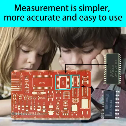 Vista 4 de Gikfun Regla de PCB y referencia de componentes SMD, herramienta de medición con condensador de resistencia, plantilla IC para ingenieros