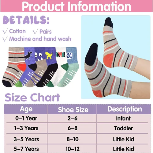 Vista 7 de Tphon - Calcetines antideslizantes para bebés y niños pequeños, 12 pares con agarre, calcetines de tripa para niños de 0 a 7 años, niños y niñas