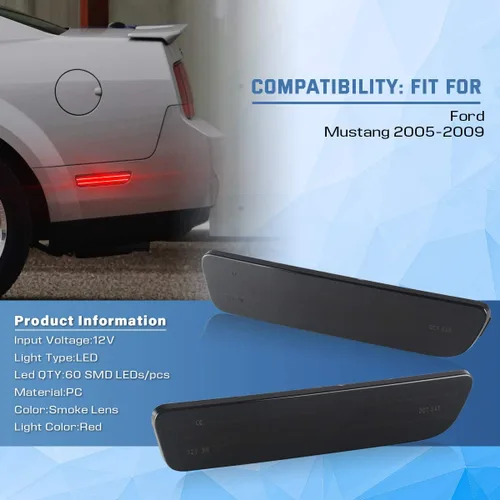 Vista 4 de Gempro 2 lámparas traseras de repuesto para lente ahumada, color rojo, para Ford Mustang 2005, 2006, 2007, 2008, 2009