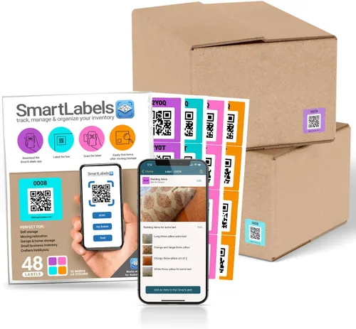 Vista 9 de Smart Labels Paquete de 48 calcomanías de código QR (modernas) fabricadas en Estados Unidos, etiquetas de código QR para almacenamiento