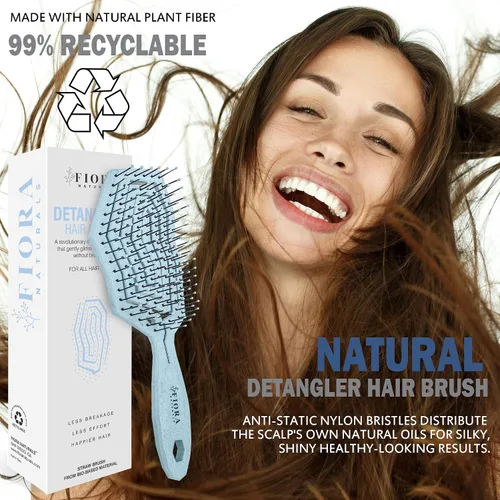 Vista 6 de Fiora Naturals Cepillo desenredante para el cabello, cepillo desenredante 100% ecológico con cerdas ultrasuaves, se desliza a través de los enredos