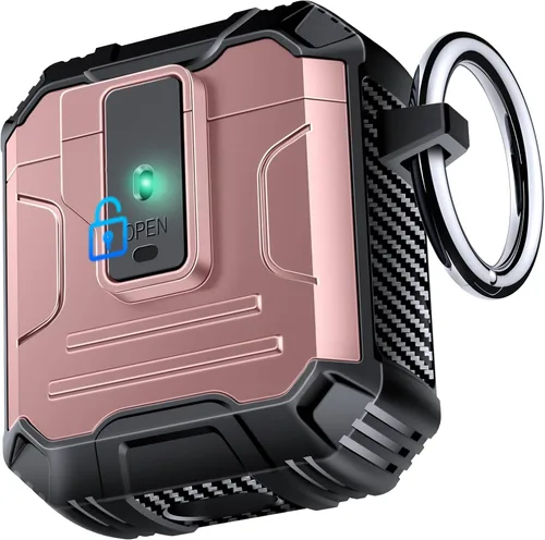 Vista 13 de Amoured AutoPOP - Funda para AirPods Pro de 1ª generación con cerradura y llavero, protección resistente de 360° y mecanismo de apertura de 1 clic