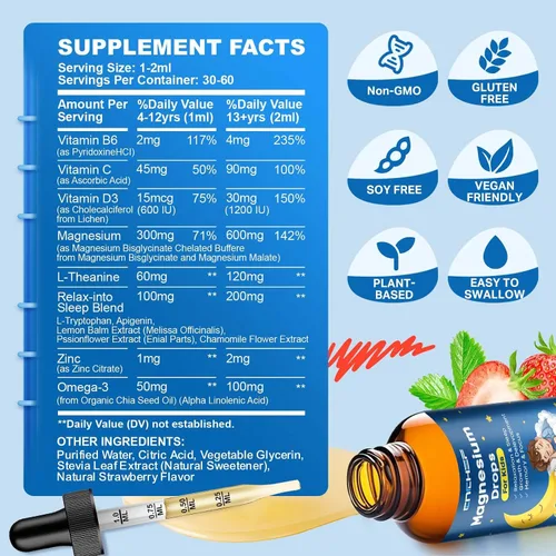 Vista 4 de Gotas líquidas de glicinato de magnesio para niños Gotas de vitamina D3 K2 para niños