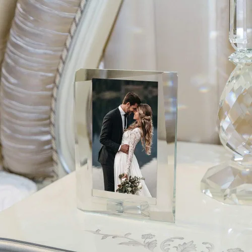 Vista 2 de Marco de fotos de cristal de 4 x 6 pulgadas con caja de regalo decorativo para regalo de boda en casa