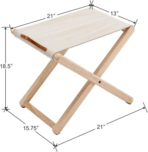 Vista 3 de Juego de 2 taburetes plegables de madera, de madera dura, de 18.5 pulgadas, taburete plegable portátil de pesca con soporte de metal resistente