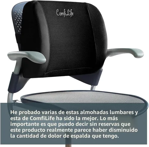 Vista 7 de ComfiLife - Cojín de respaldo lumbar para silla de oficina y asiento de coche, de espuma viscoelástica, con correa ajustable y malla 3D transpirable