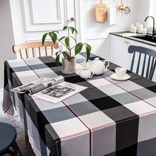 Vista 3 de Melodieux Mantel rectangular a cuadros para exteriores, impermeable, resistente a las arrugas, decoración clásica de mesa, fiesta, cocina, comedor