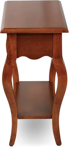Vista 5 de Leick Home 9018-BR - Mesa auxiliar de patas de cabriole francés con un cajón, con estante, color marrón cereza
