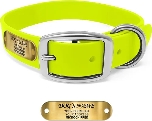 Vista 14 de Regal Dog Products Collares de perro pequeños negros impermeables con placa de nombre personalizada grabada Collar de perro de Biothane
