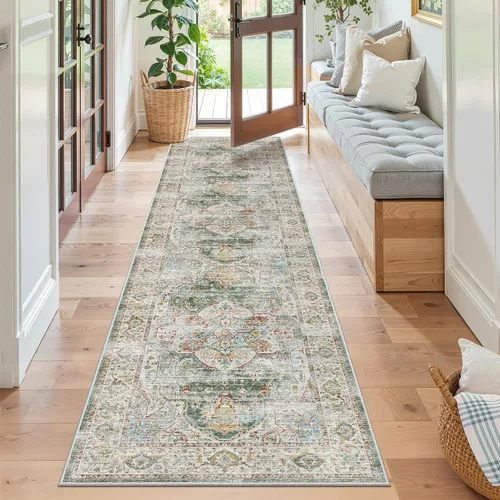 Vista 167 de Madane Alfombra lavable de 2 x 3 pies, alfombra de entrada pequeña, antideslizante, vintage, para entrada interior, alfombra de pelo bajo