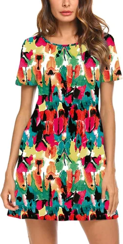 Vista 2 de Feager - Vestido para mujer, con manga corta y espalda cruzada, diseño a rayas, estilo casual
