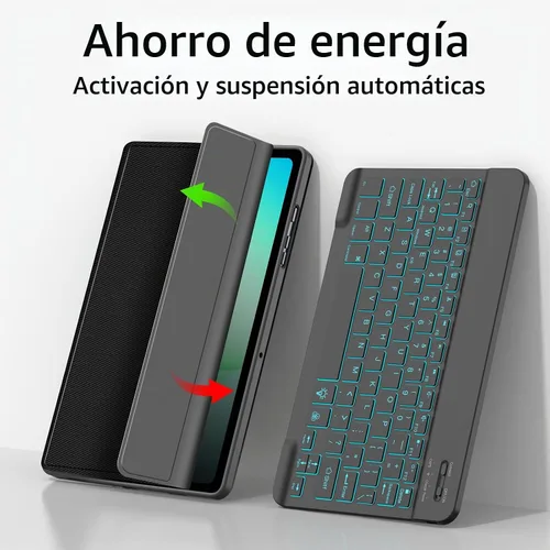 Vista 8 de Funda con teclado inalámbrico retroiluminado para Samsung Galaxy Tab A11+ Plus A9+ Plus 11 Negro A11+A9+